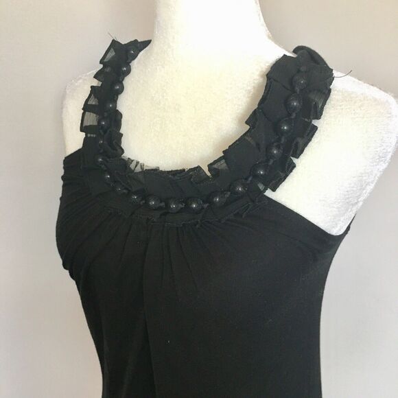 B Sharp USA Sz Small Black Loose Tank Top Blouse Ruffle Beaded Halter Neck - Picture 8 of 12